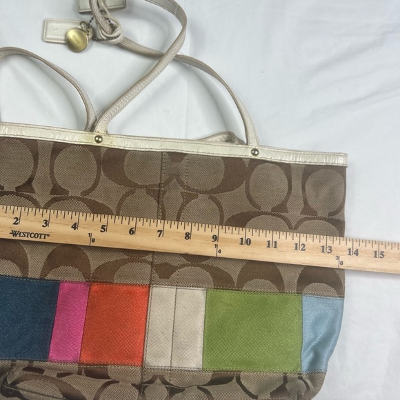 Coach Khaki Signature Legacy Stripe Gold Leather Shoulder Tote 10859 - Picture 7 of 7